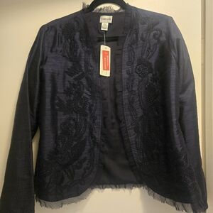 Chico Navy Blue Silk Jacket NWT Size 1/Medium